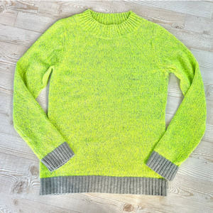 Matthew Williamson Lime Green and Gray Crew Neck Sweater